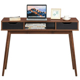 Escritorio de computadora elegante con 2 cajones y patas de madera maciza