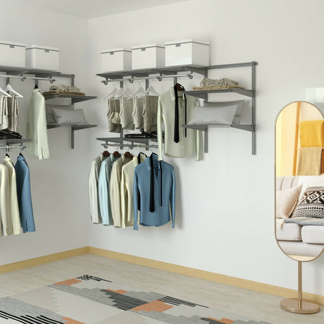Kit organizador de sistema de armario de pared de 0,9 a 1,8 m con barra para colgar - Gris