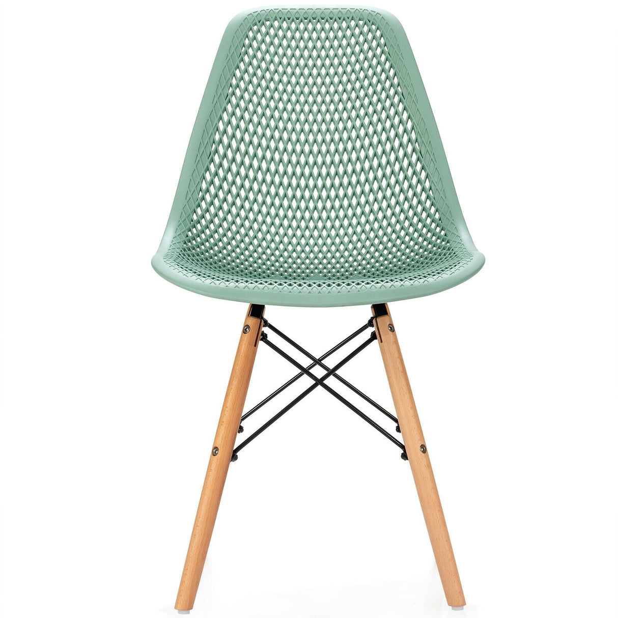 Juego de 4 sillas de plástico modernas con diseño calado y patas de madera
