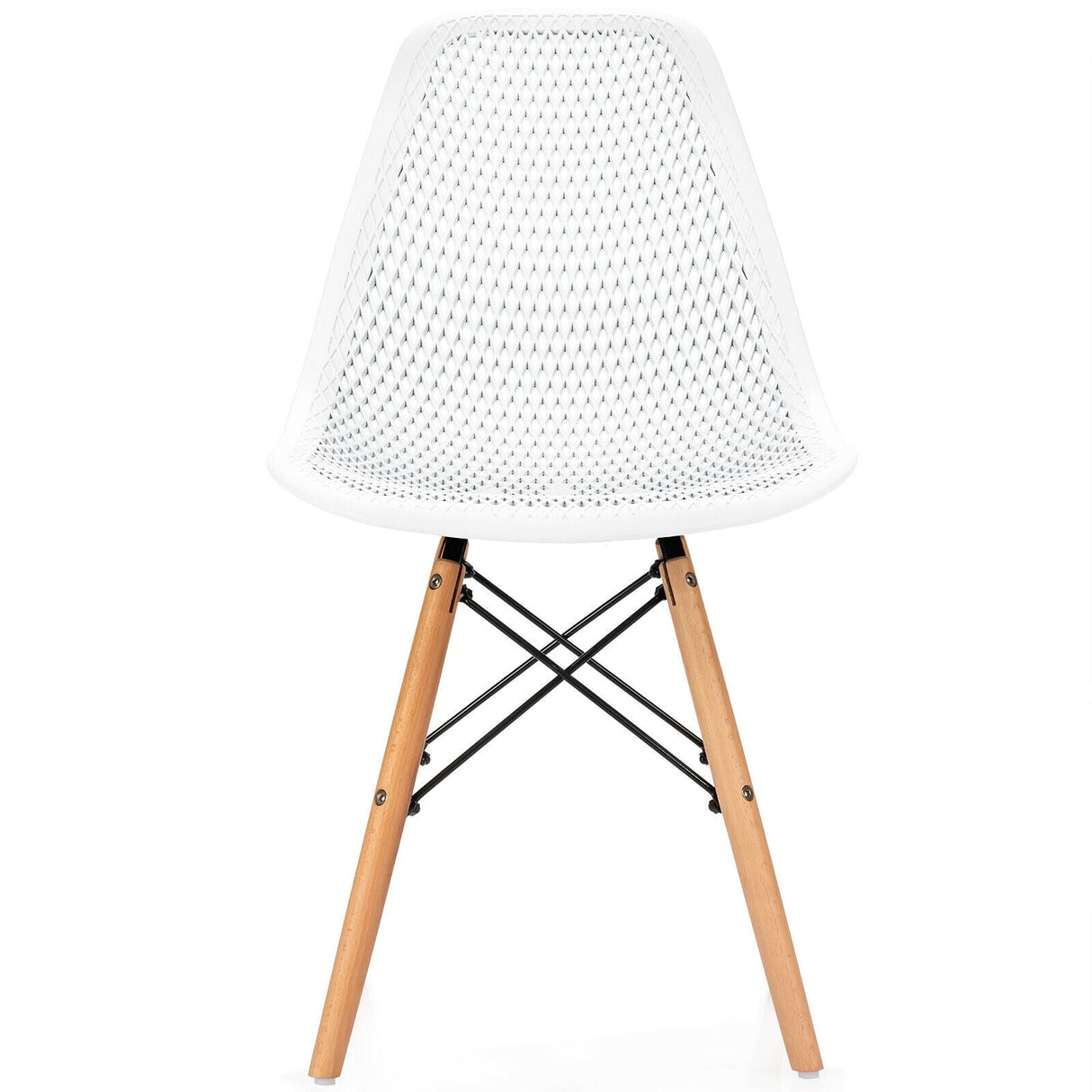 Juego de 4 sillas de plástico modernas con diseño calado y patas de madera