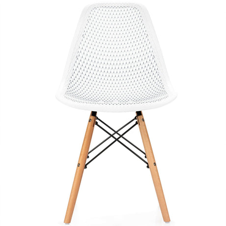 4 Pieces Modern Plastic Hollow Chair Set with Wood Leg