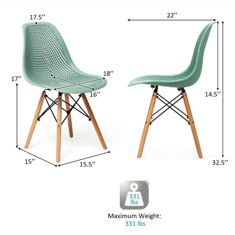 Juego de 2 sillas modernas de plástico huecas con patas de madera