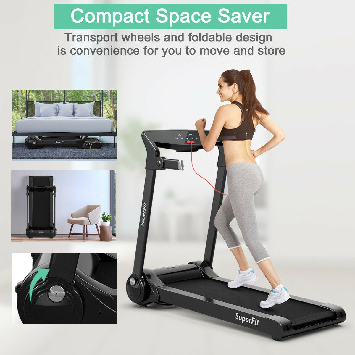 Cinta de correr eléctrica plegable de 3 HP con altavoz Bluetooth