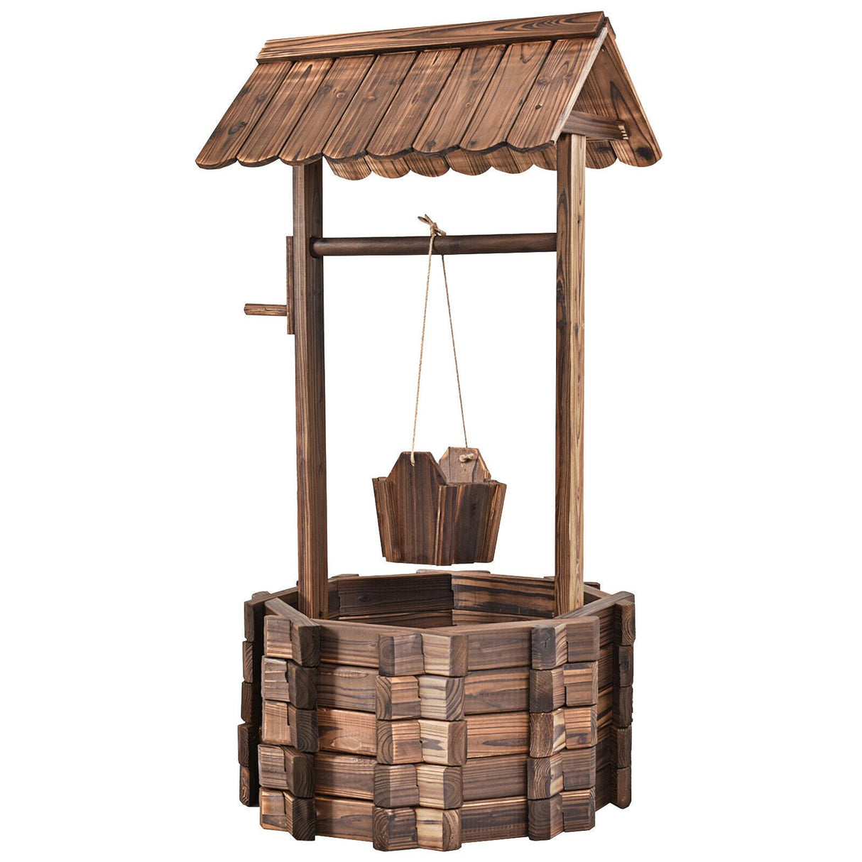 Cubo/Maceta decorativa de madera para jardín con pozo de los deseos