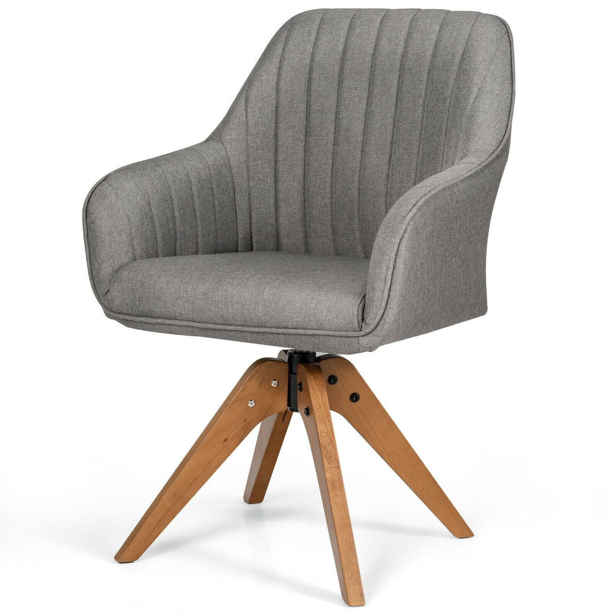 Sillón giratorio tapizado con patas de madera de haya
