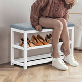 2-Tier Wooden Shoe Rack Bench with Padded Seat