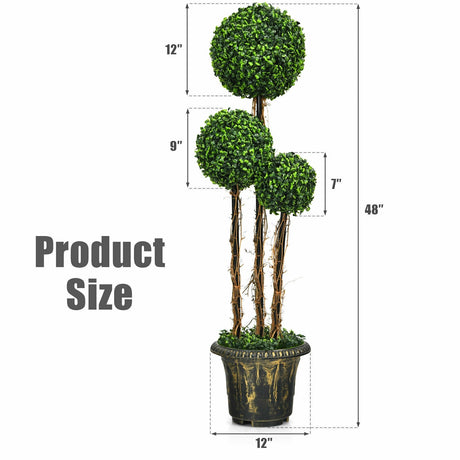 Planta de Topiario Artificial de Triple Bola, Resistente a los Rayos UV, de 1.2 m