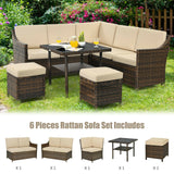 Juego de Muebles de Sofá de Ratán para Patio de 6 Piezas