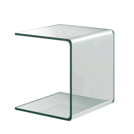 Mesa auxiliar de cascada de cristal templado de 18 x 18 x 16 pulgadas con almohadilla antideslizante