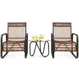 Juego de Muebles de Patio de Ratán de 3 Piezas con 2 Sillas Individuales de Mimbre y Mesa Auxiliar de Cristal