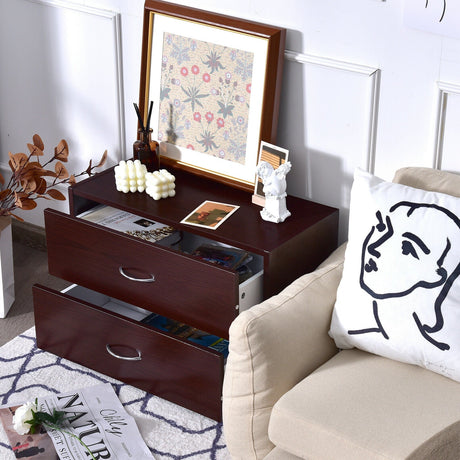 Cómoda con 2 cajones, organizador horizontal, mesita de noche con asa, madera-marrón