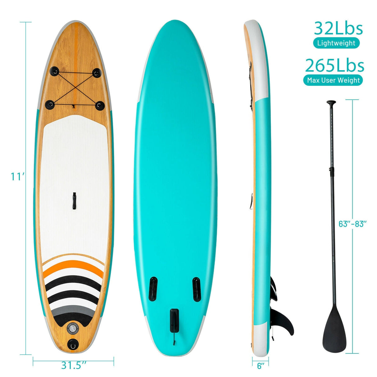 Tabla de remo inflable de pie de 10' SUP con bolsa