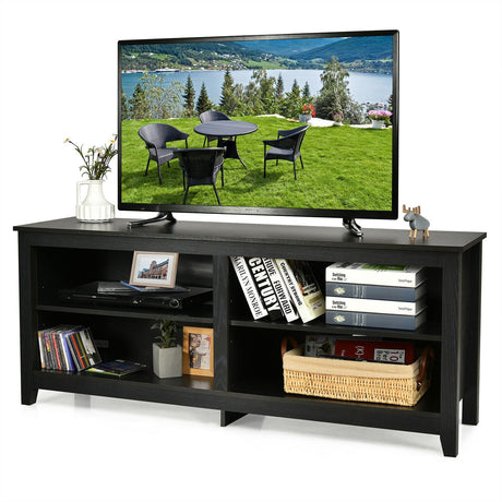 Mueble de TV con 4 compartimentos para televisores de hasta 65 pulgadas con estante ajustable en 3 posiciones de altura
