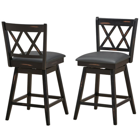 Juego de 2 Taburetes Giratorios de 24 Pulgadas para Mostrador con Patas de Madera de Caucho