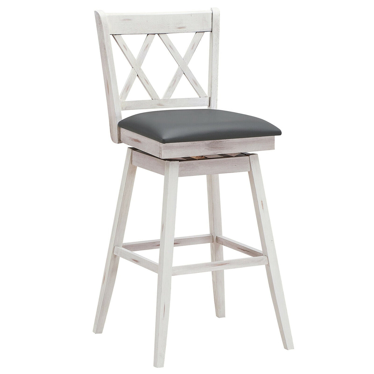 2 Pieces 29 Inches Swivel Counter Height Barstool Set with Rubber Wood Legs
