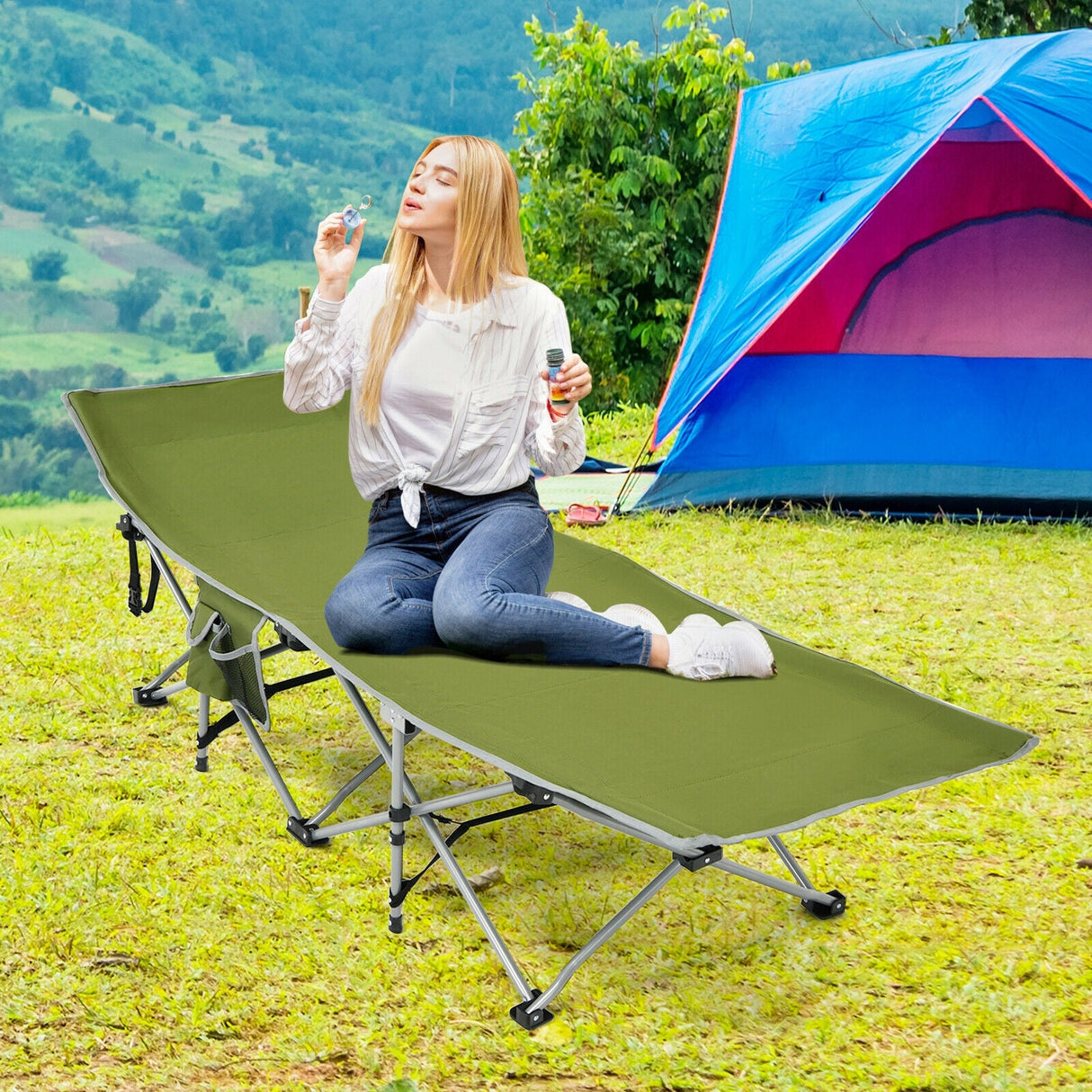 Catres Plegables de Camping con Bolsillo Lateral y Reposacabezas Desmontable