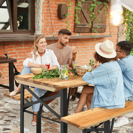 Juego de Banco y Mesa de Picnic Plegable de Madera de 3 Piezas