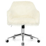 Modern Fluffy Faux Fur Vanity Office Chair for Teens Girls-Beige