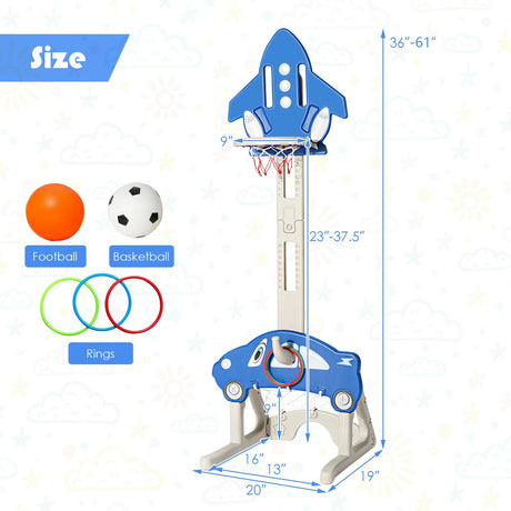 Canasta de baloncesto 3 en 1 para niños con pelotas - Azul