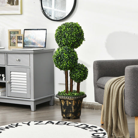 Árbol topiario artificial de bola triple de 36 pulgadas para interiores y exteriores