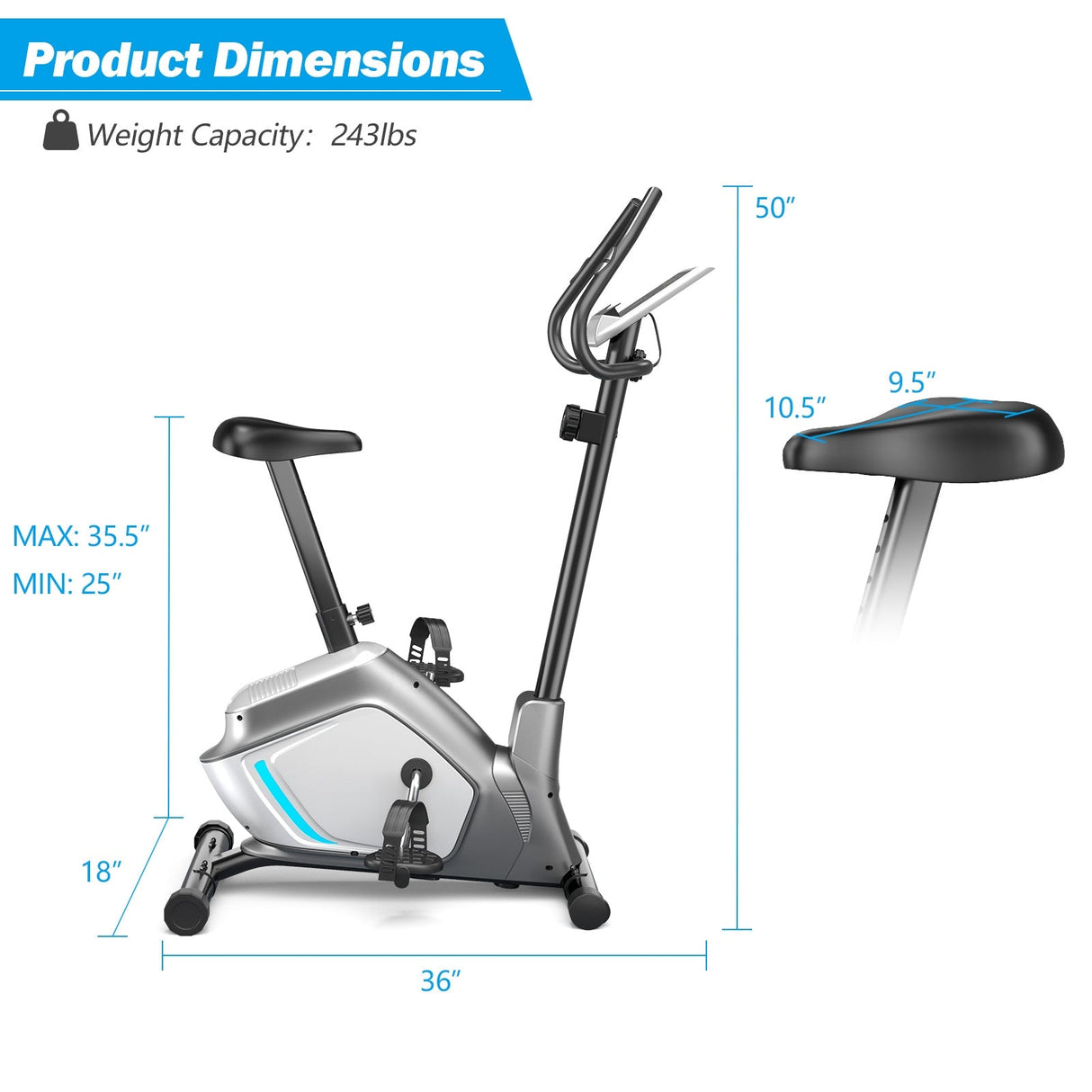 Bicicleta estática vertical magnética con monitor LCD y sensor de pulso