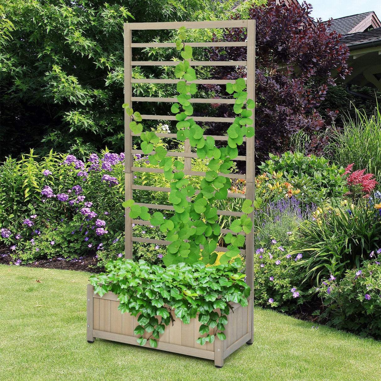 Maceta elevada con celosía para plantas trepadoras