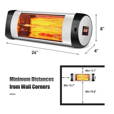 Calefactor eléctrico de pared de 1500 W, calefactor de patio infrarrojo con control remoto