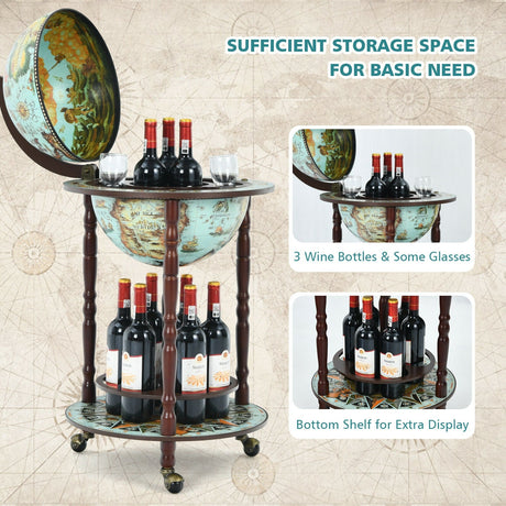 Minibar de globo de 17 pulgadas con mapa italiano del siglo XVI, carro estantería para botellas de licor