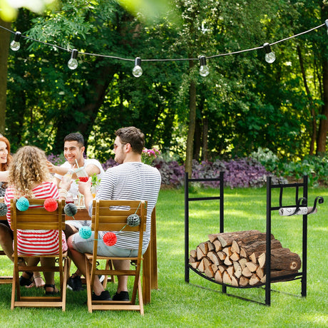 Estante de leña de 33 pulgadas con soporte de astillas extraíble, madera de chimenea de acero