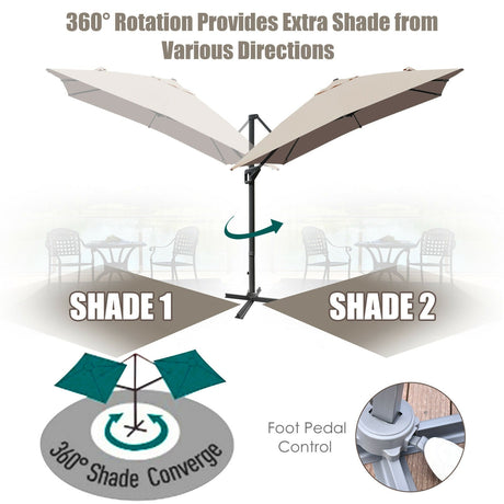 Parasol excéntrico rectangular de 3 x 4 m con función de rotación de 360°-Marrón