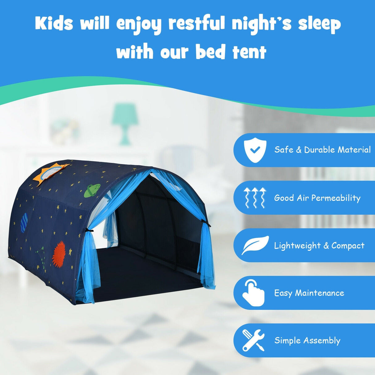 Tienda de juegos portátil Kids Galaxy Starry Sky Dream con cortina de red doble