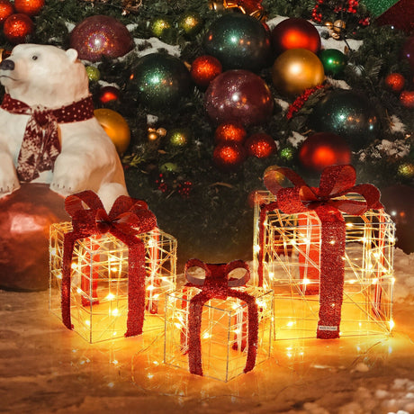 3 Cajas de regalo iluminadas de Navidad con 60 luces LED para interiores y exteriores