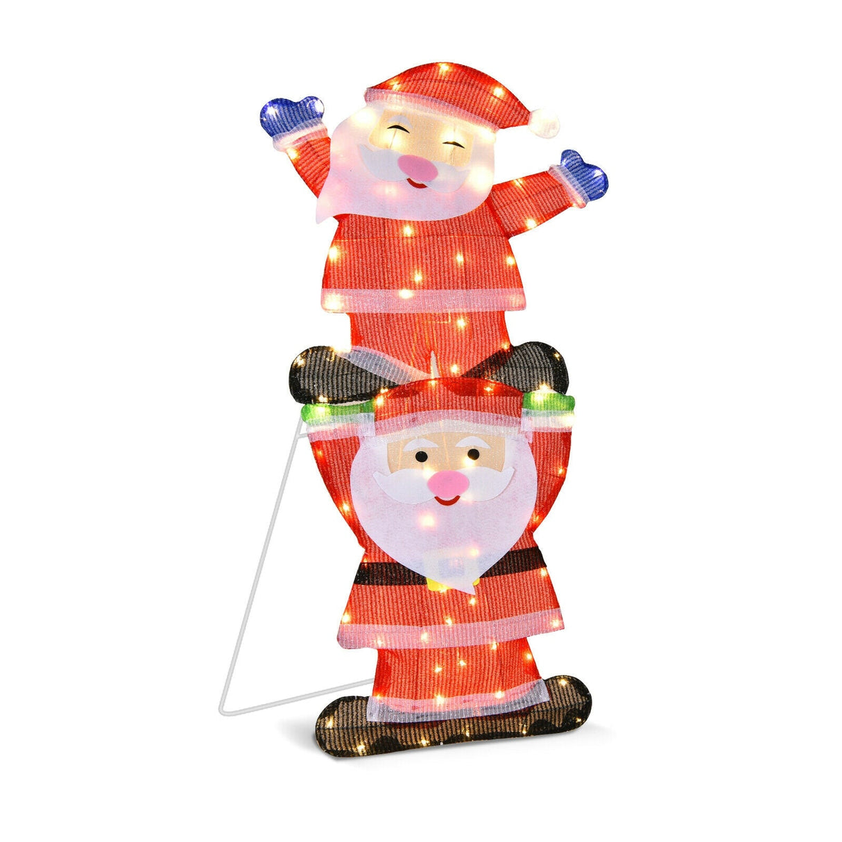 Decoración navideña doble de Papá Noel con luces de cadena y estacas para jardín con LED