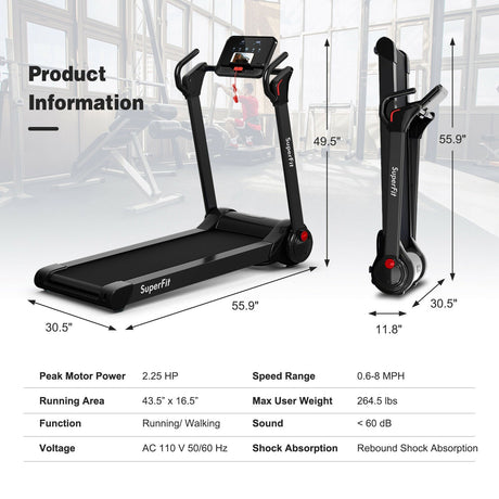 Máquina de correr eléctrica plegable de 2.25 HP con motor y pantalla LED