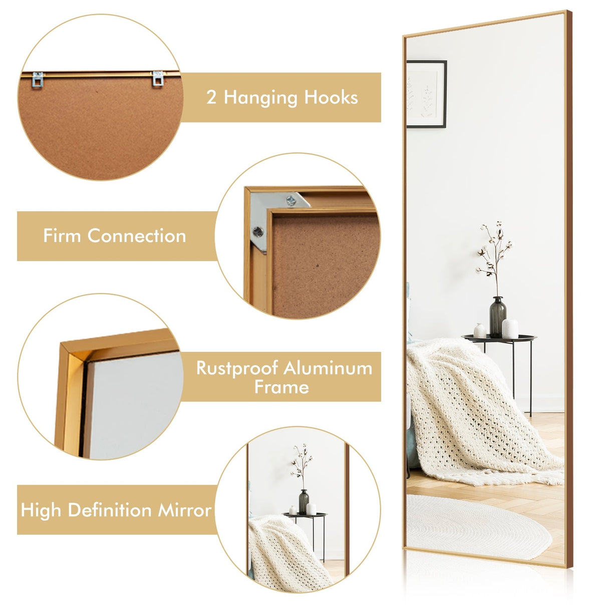 Espejo de cuerpo entero de 59 pulgadas, espejo grande rectangular para dormitorio