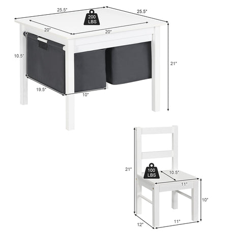 Juego de mesa de actividades 2 en 1 para niños y 2 sillas con mesa de bloques de construcción con almacenamiento