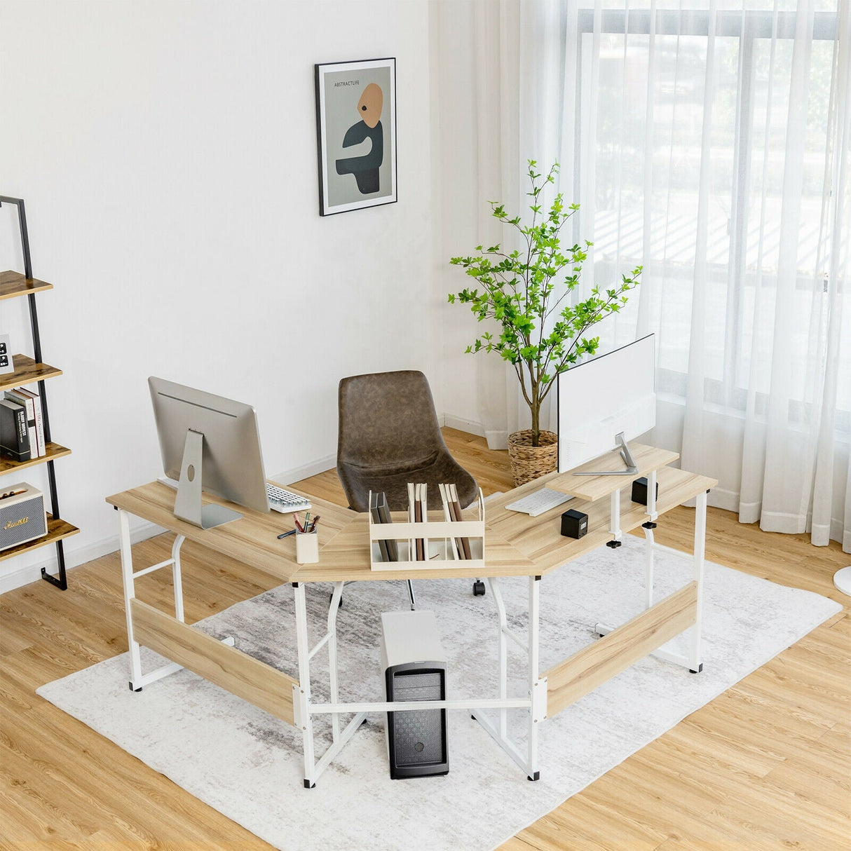 Mesa de escritorio para ordenador en forma de L reversible de 88,5 pulgadas con soporte para monitor