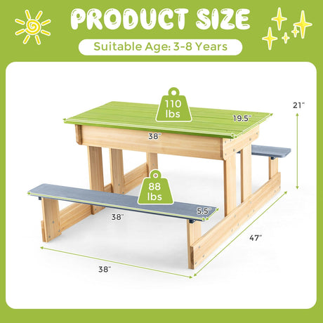 Mesa de agua y arena de madera para niños, 3 en 1, para exteriores, con cajas de juegos