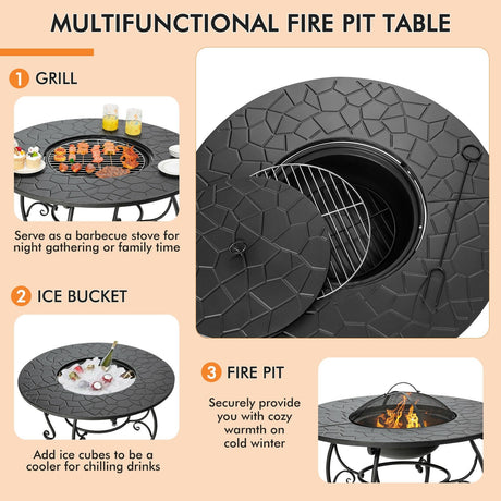 Mesa de comedor con brasero de patio de 35.5 pies con parrilla para barbacoa