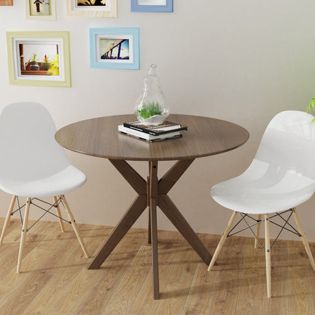 Mesa de comedor redonda de madera de 36 pulgadas con base de pedestal entrelazada