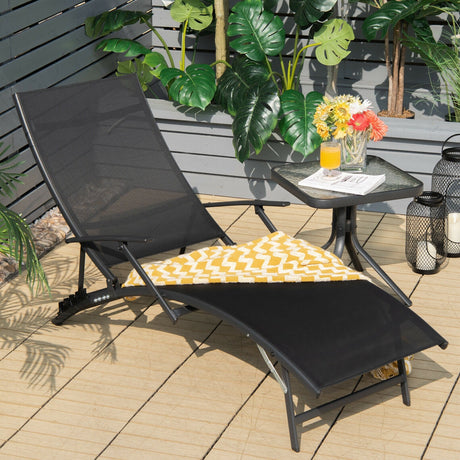 2 Tumbonas plegables y apilables de patio con reposabrazos - Negras