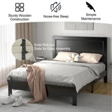 Base de cama de plataforma de tamaño matrimonial con somier de listones y cabecero alto