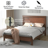 Base de cama de plataforma de tamaño matrimonial con somier de listones y cabecero alto