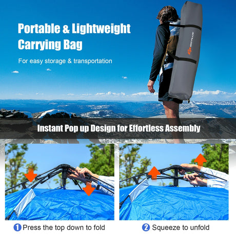 Tienda de camping emergente instantánea impermeable 2 en 1 para 4 personas - Azul