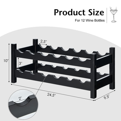 Estante de almacenamiento de bambú de 2 niveles para 12 botellas de vino
