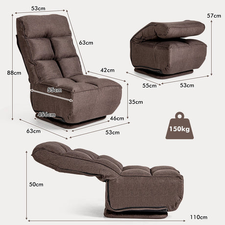 Sillón de Suelo Plegable con Giro de 360 Grados y 6 Posiciones Ajustables