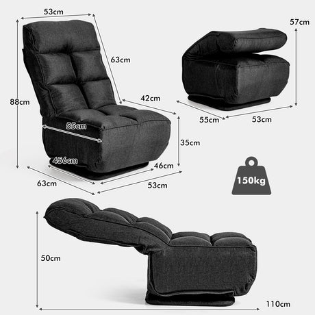 Sillón de Suelo Plegable con Giro de 360 Grados y 6 Posiciones Ajustables