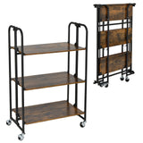 Carrito Rodante Plegable de 3 Niveles con Estantes de Almacenamiento para Cocina