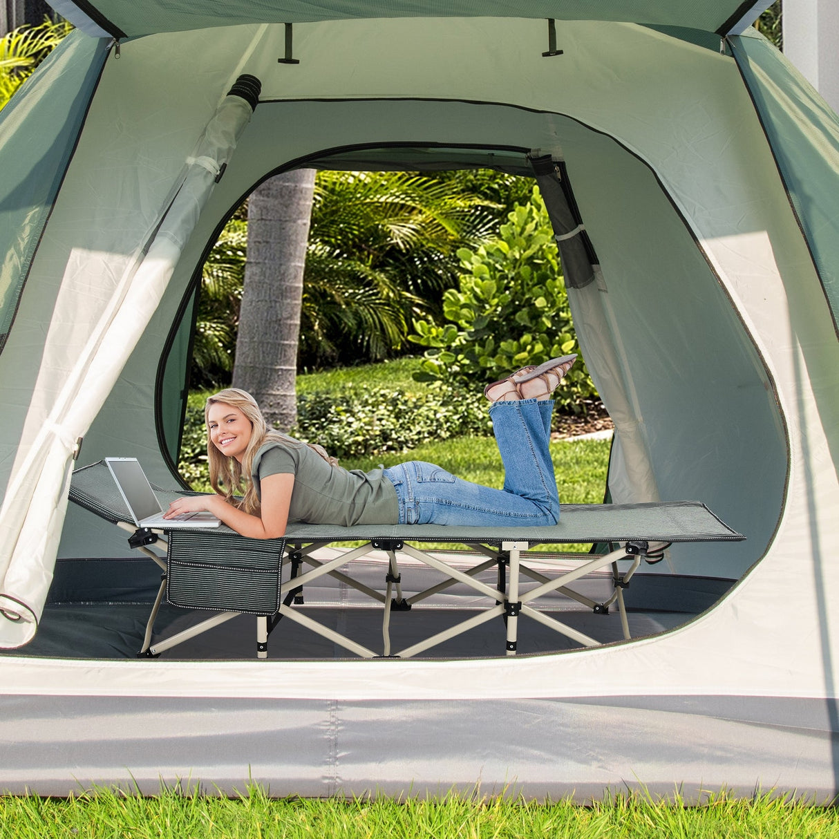 Catres de camping plegables anchos con bolsa de transporte
