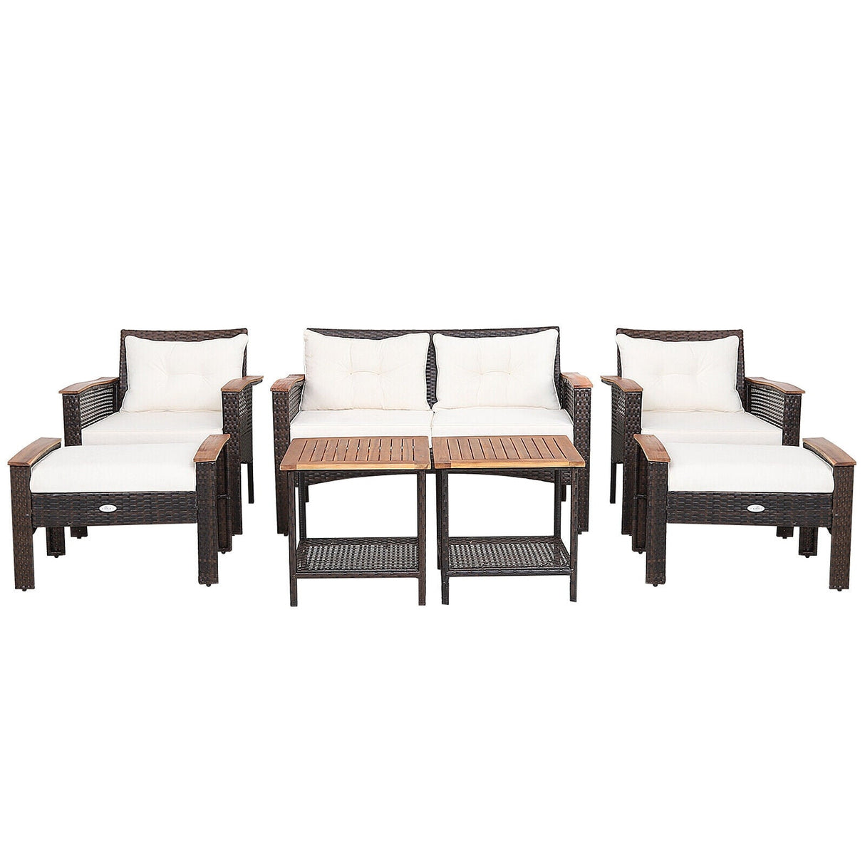 Juego de muebles de conversación de ratán acolchados para patio de 7 piezas